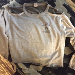 ❌❌❌SOLD❌❌❌VS Pink Dodger Cold Shoulder Sweater